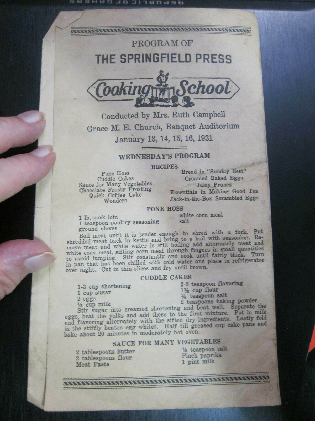 Rare 1931 Springfield Mo Cooking School Program * Pub By Newspaper Spfd Press